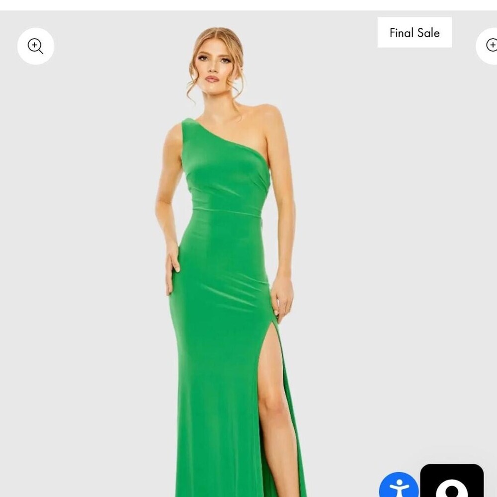 One-Shoulder Green Prom Dress with High Slit